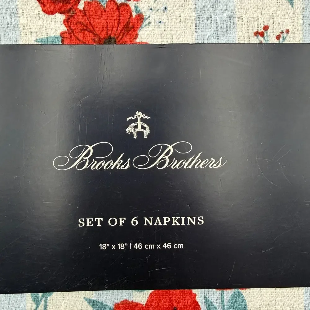 Brooks Brothers Set of 6 Cloth Napkins Floral Stripe Red White Blue 18x18 NWT